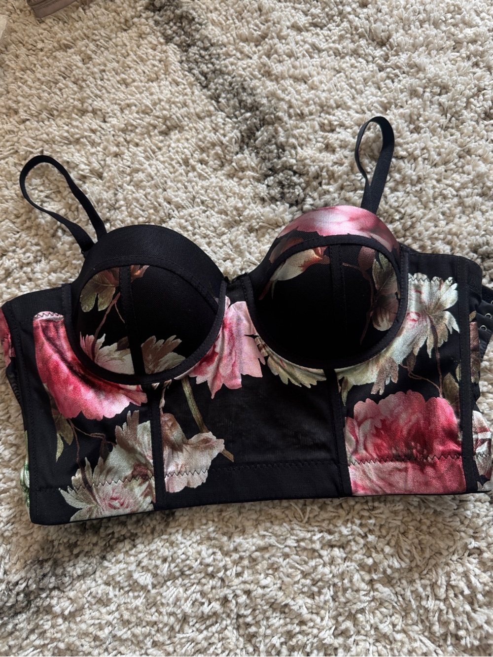 Black Floral Longline Balconette Bra - Pink & Cream Floral